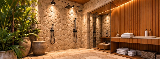 Outdoor stone shower